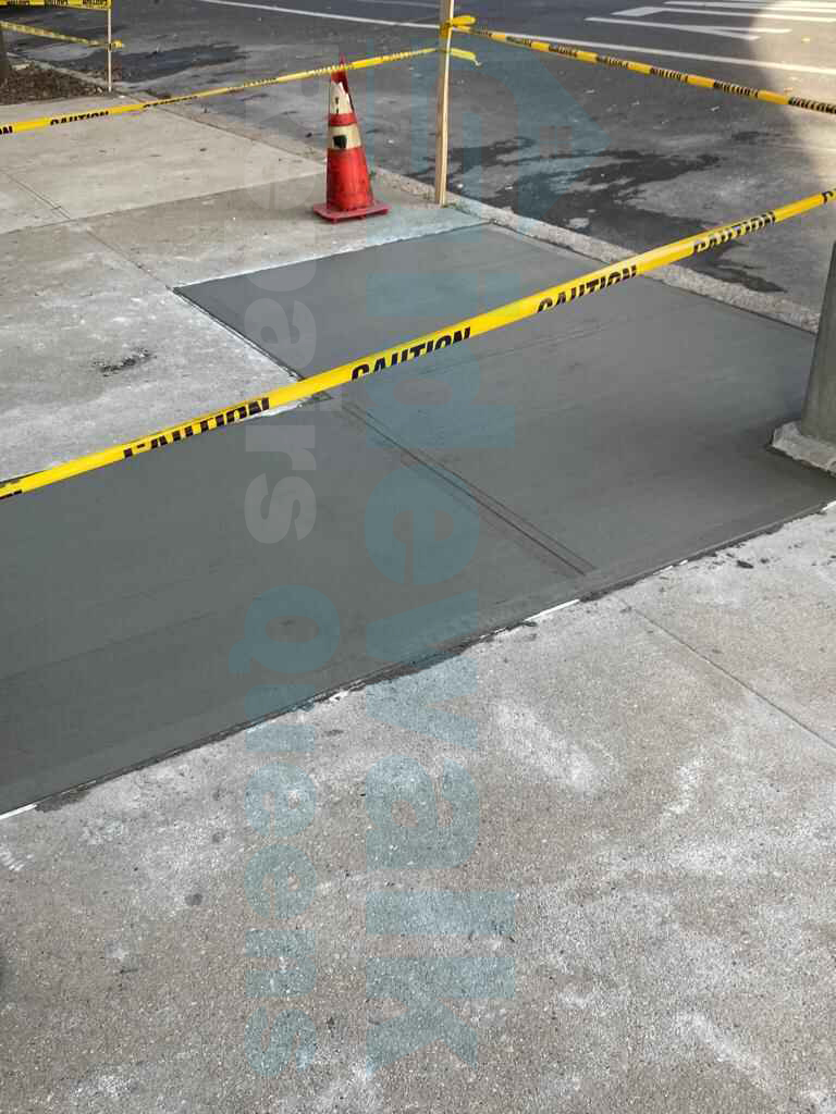 DOT Sidewalk Violation Removal by Sidewalk Repairs Queens DOT sidewalk violation removed by repairing the sidewalks according to rules and regulations by Sidewalk Repairs Queens and covered by caution tape.