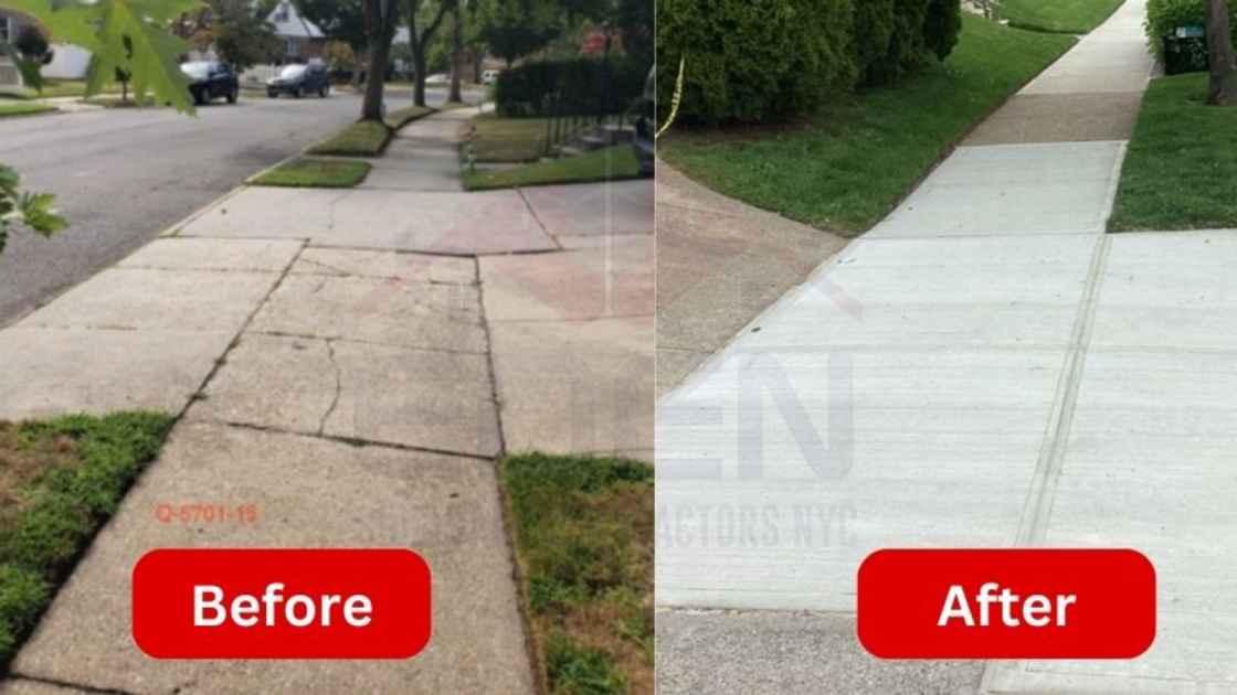 Broken sidewalk repair work.