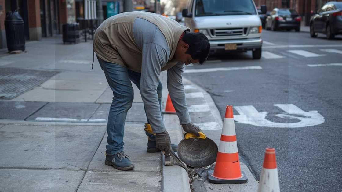 Broken curb in New York City requiring repair